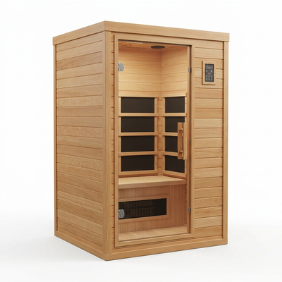 Home Infrared Sauna Built for Indoor Wellness, 1-2 Person Capacity, Natural Hemlock Wood, Six Carbon Panels