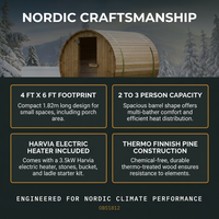 2-Person Luxury Finland Thermo Pine Outdoor Barrel Sauna with Half View Window,Harvia Electric Heater with Sauna Stone, Sauna Accessories Kit and Asphalt Shingle Roof, 4'X6', OBS1812 — Results & Stats