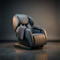 4D Deluxe Gray and Black Zero Gravity and Space Saving Faux Leather Heated Massage Chair with Sl-Track and Bluetooth — Studio Shot