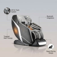 4D Deluxe Gray and Black Zero Gravity and Space Saving Faux Leather Heated Massage Chair with Sl-Track and Bluetooth — infographic