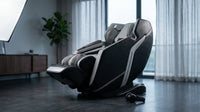4D Deluxe Gray and Black Zero Gravity and Space Saving Faux Leather Heated Massage Chair with Sl-Track and Bluetooth — Lifestyle