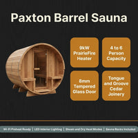 Paxton 4-6 Person Traditional Cedar Outdoor Barrel Sauna with Electric Sauna Heater, Front Porch, Sauna Rocks, Dry Heat, Steam Sauna, LED Lights, Wi-Fi Panel, Sauna Accessories — Results & Stats