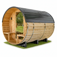 Outdoor Barrel Sauna Built for Year-Round Heat Therapy, 4-6 Person Cedar, 9kW Electric Heater, WiFi Control