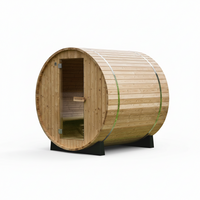 Outdoor Barrel Sauna Designed for 2-3 People, Thermo Finnish Pine, Harvia Electric Heater, Half View Window